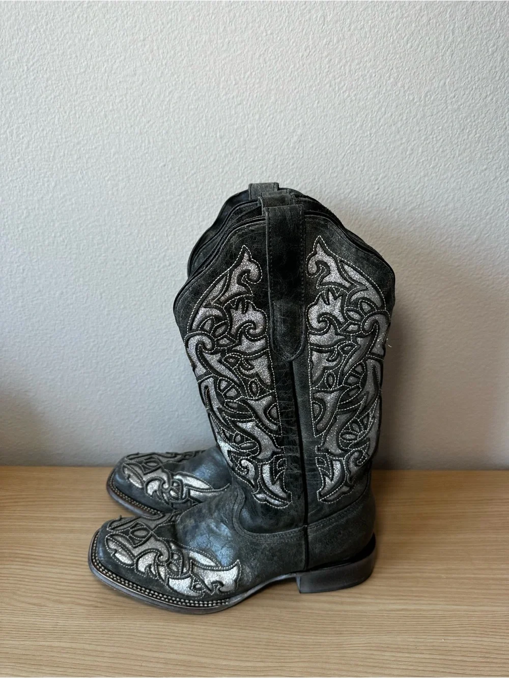J.B. Dillon Black Western Embroidered Leather Boots